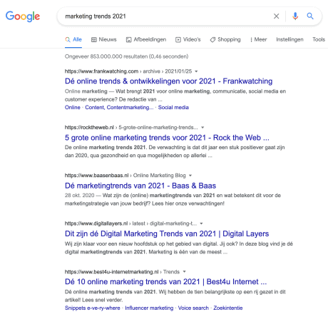 Zoekresultaat marketingtrends 2021