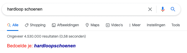 Voorbeeld misspelling zoekmachine