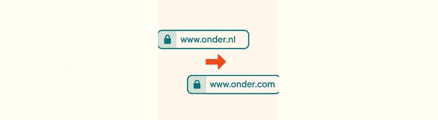 Voorbeeld van het verplaatsen van een subdomein, in de afbeelding is het verschil van .nl naar .com