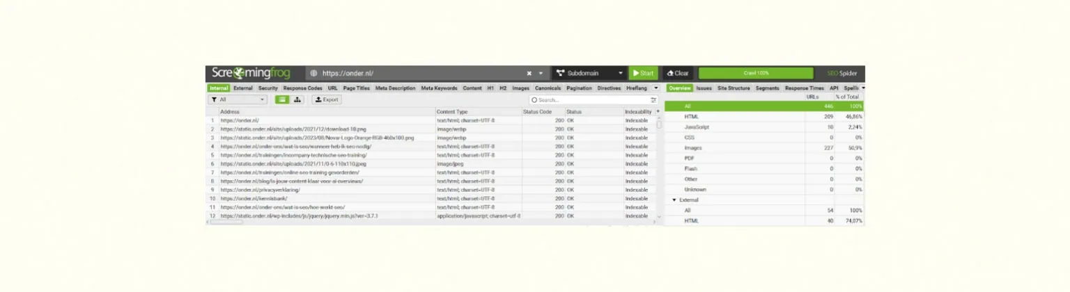 Screenshot van een websitecrawl van onder.nl