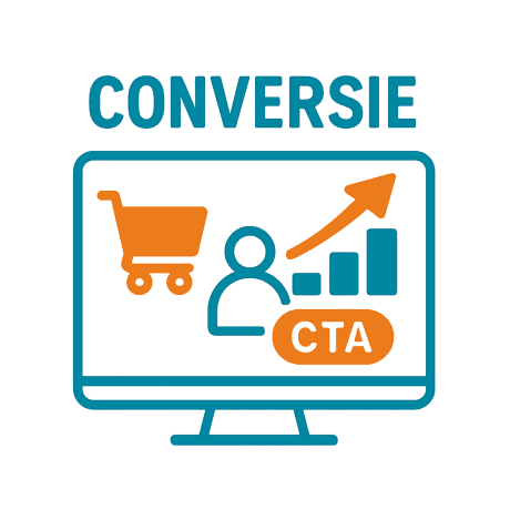 Wat is conversie? Scherm met koper en een pijl die omhoog gaat op een grafiek