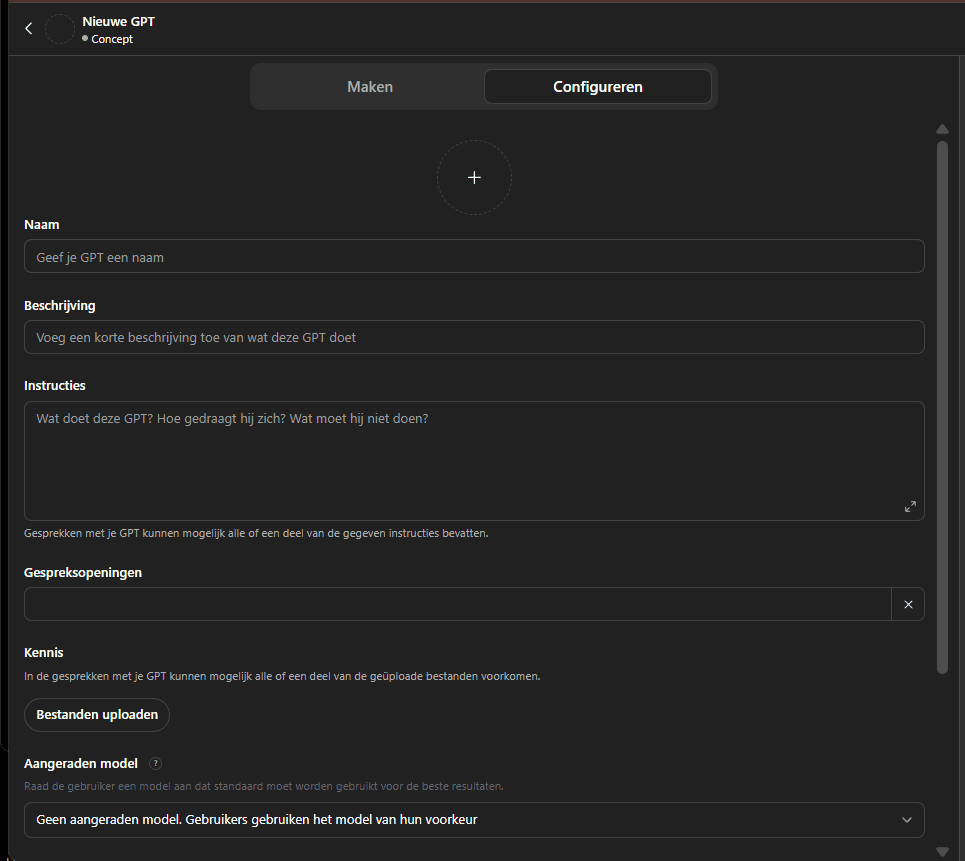 Interface van een CustomGPT